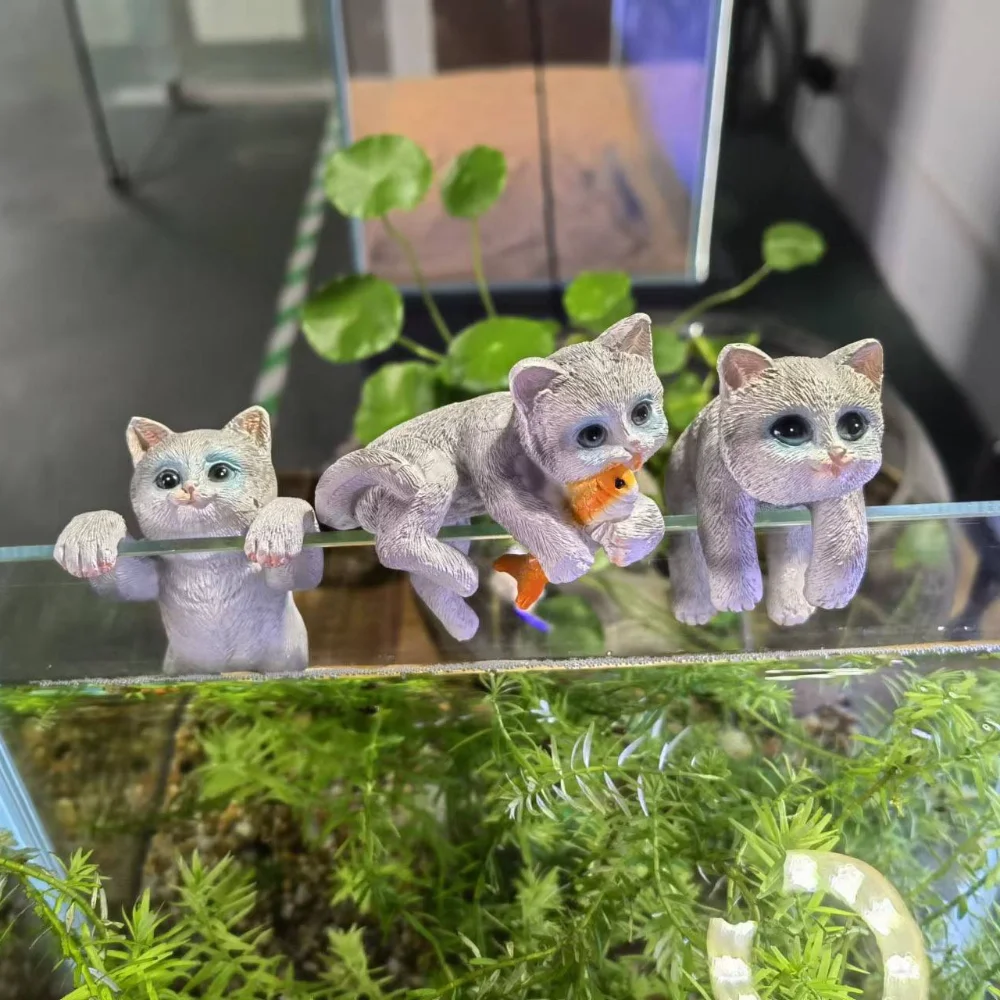 

3PCS Aquarium Wall Climbing Cat Kawaii Resin Cute KittenOrnaments Interesting Aquarium Pendants Fish Tank Aquarium Decoration