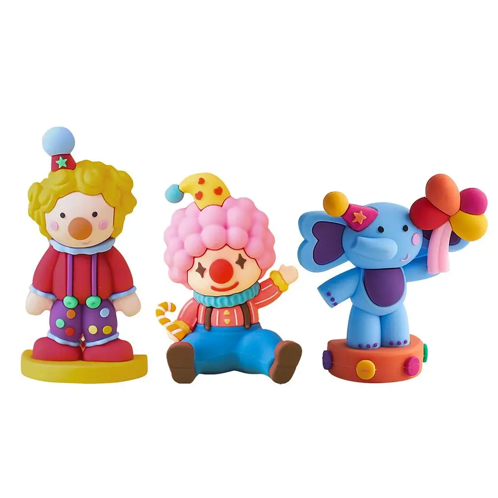 

3 Pcs Miniature Clown Ornaments Funny Decor House Cake Soft Rubber Cartoon Desktop Child Elephant Statue Stable Bottom