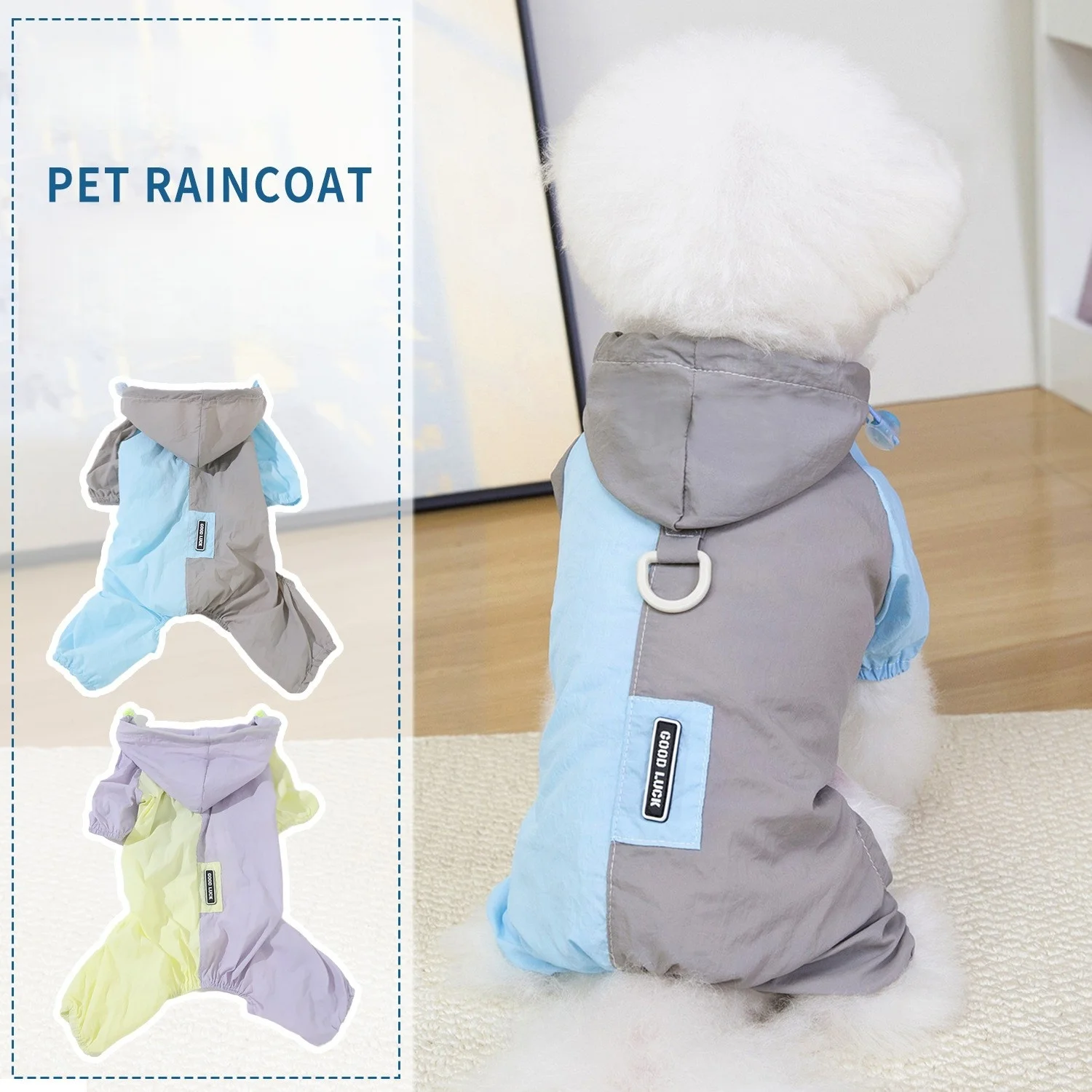 

Plaid Lightweight Four-Legged Waterproof Hooded Raincoat for Small to Medium Dogs All-Season Outdoor Pet Jacket