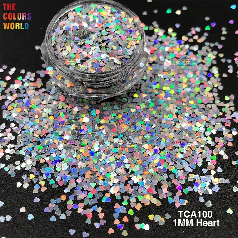 TCT-889 holográfica con purpurina de corazón para uñas, Paillettes de tamaño de 1MM para el cabello, dijes de esmalte de belleza, decoraciones de