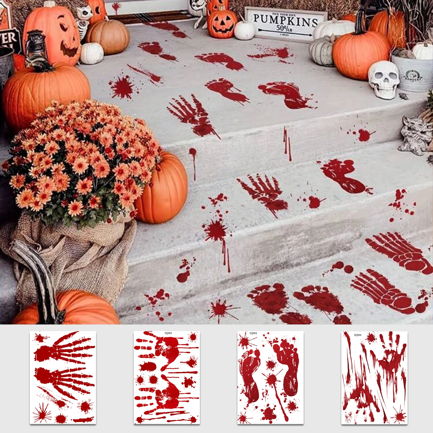 1sheet Halloween Decorations Window Stickers Terror Bloody Handprint Footprint  Halloween Party Wall Decal Stickers Props