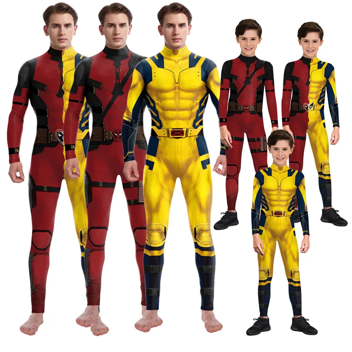 

Deadpool Wolverine Costume Family Matching Suit Halloween Party Clothes Adult Kid Superhero Fancy Bodysuit Disguise Zentai Suit