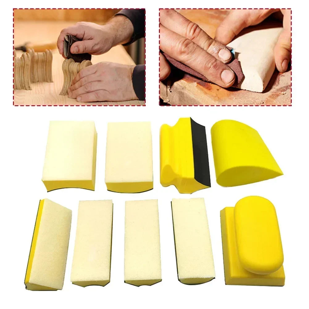 9Pcs Hand Sanding Block Pad Set Hook And Loop Assorted Shaped Sanding Disc Holder Grinding Sponge Abrasive Tool Manual Grinding