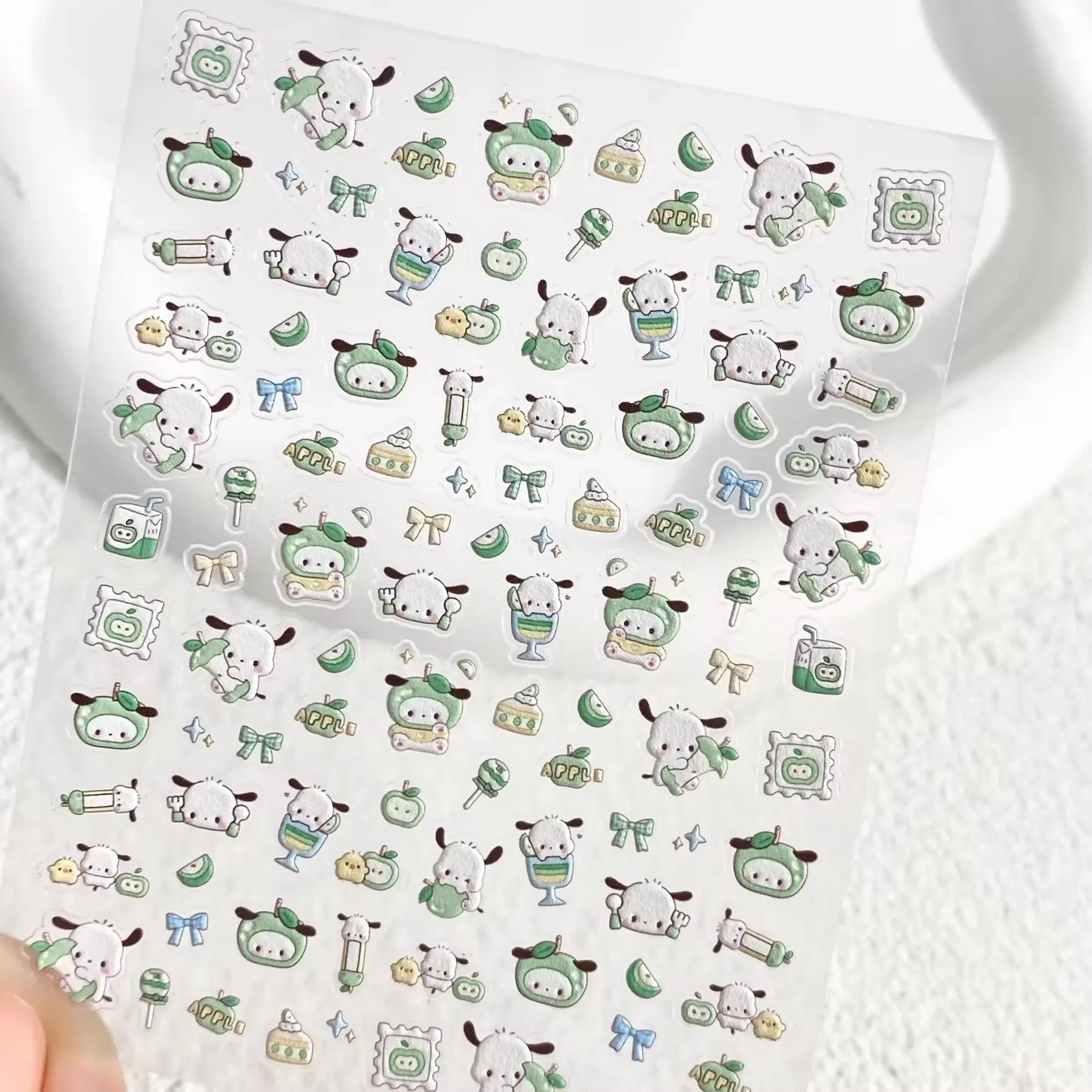 

Cartoon Cute Green Apple Pochacco Nail Art Sticker Embossed Three-dimensional Diy Mobile Phone Case Water Cup Nail Decoration