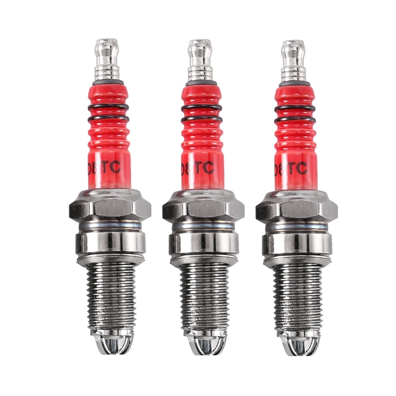 3pcs D8TC 3 Electrode Spark Plug, Racing Spark Plug with 3 Electrode for CG 125 150 200cc CF250 Motorcycle Scooter ATV Quads