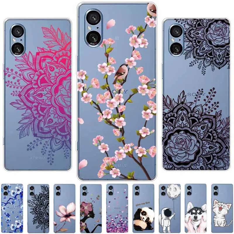 For Sony Xperia 5 V Case Clear TPU Soft Silicone Lovely Cat Back Covers For Sony Xperia 5 IV Cases Fruit 5V Transparent Bumper