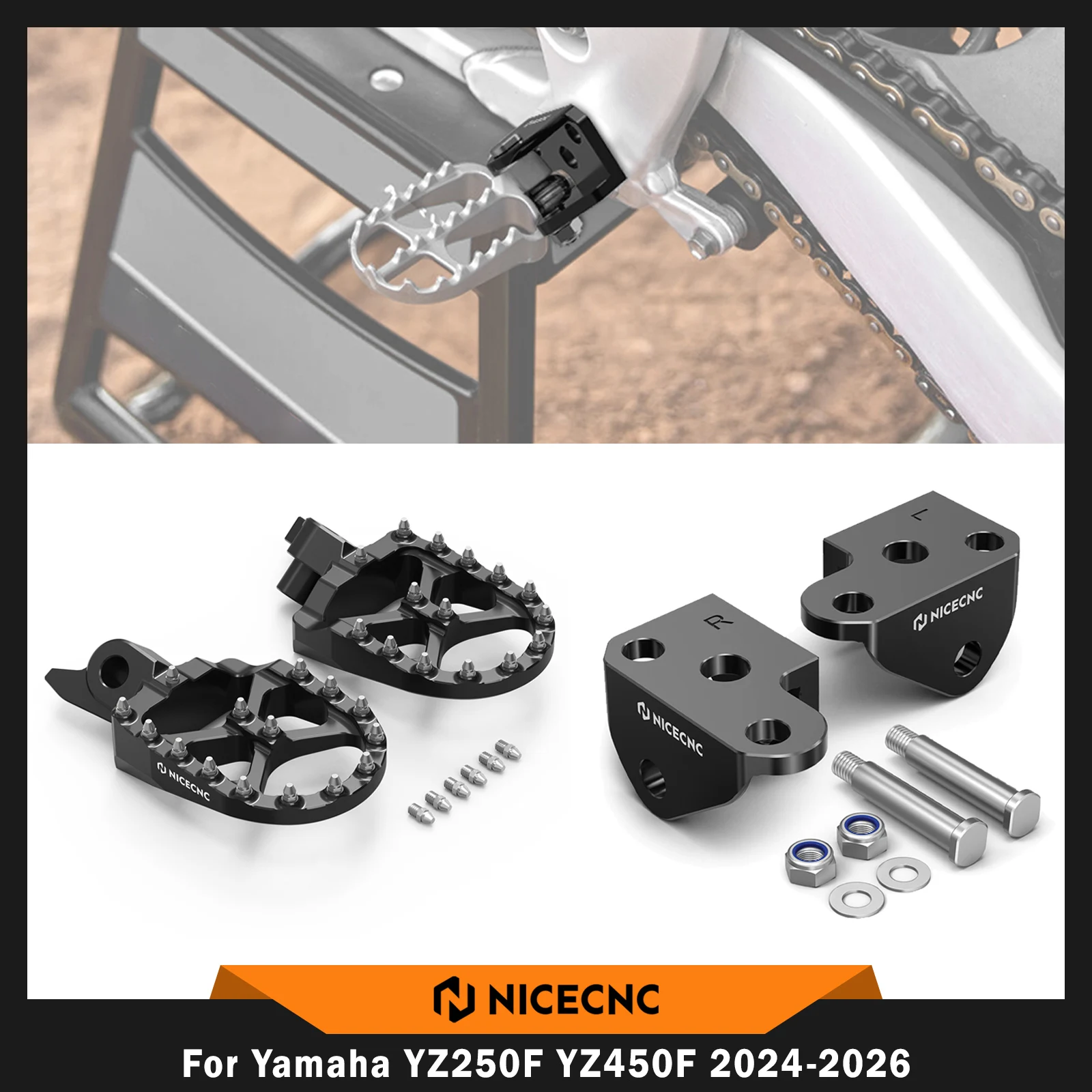 NICECNC Foot Pegs Footrest & Footpeg Offset Bracket For Yamaha YZ250F YZ 250F YZF 250 2024-2026 YZ450F YZ 450F YZF 450 2023-2026
