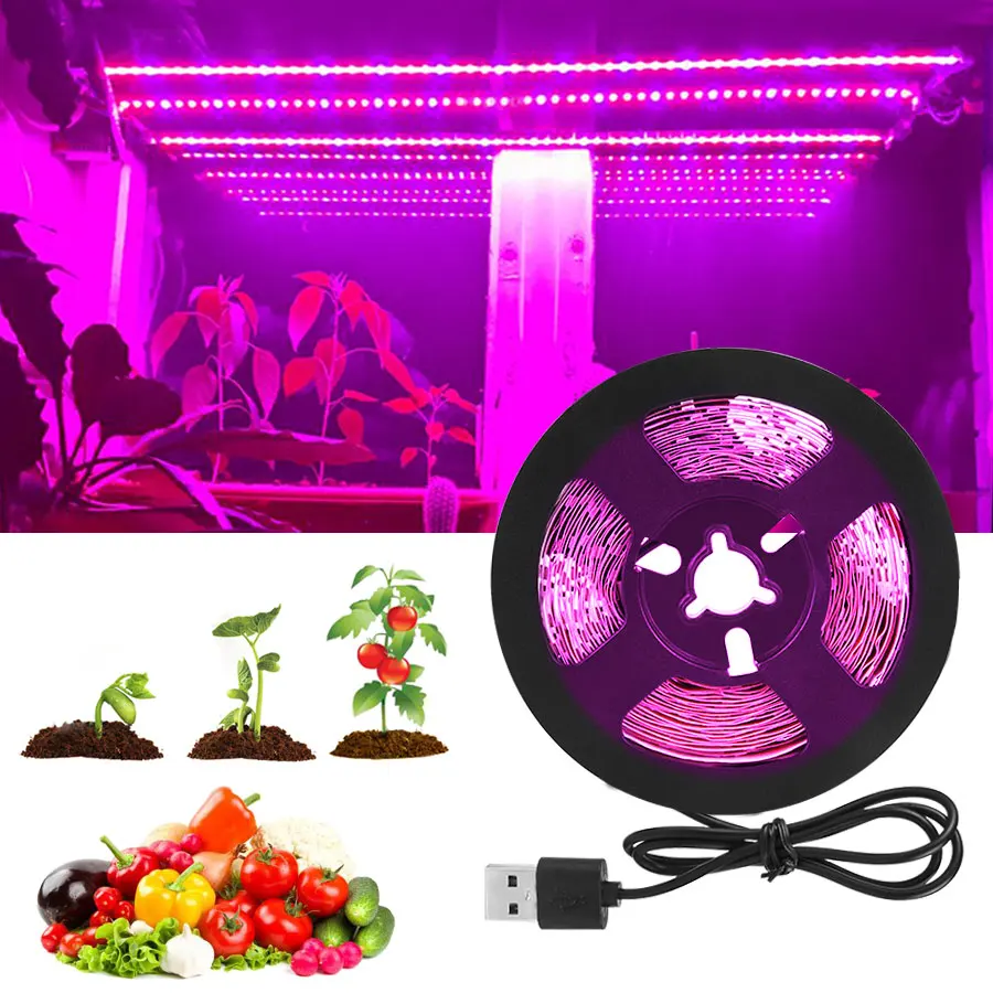 DC 5V USB LED Grow Light Full Spectrum 2m 3m Plant Light Grow LED Strip Phyto Lamp Vegetable Flower Seedling Grow Tent