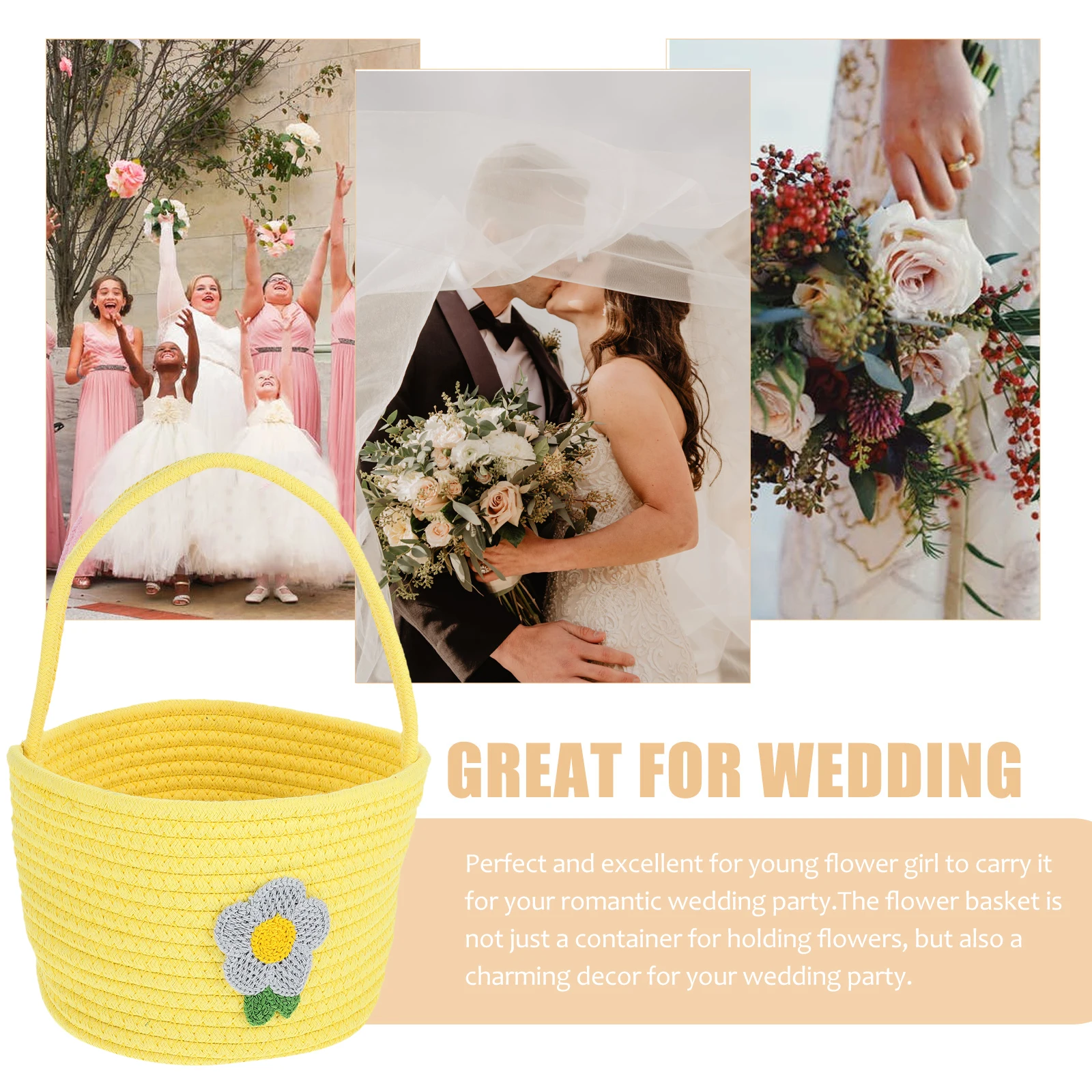 

Cotton Rope Storage Basket Yellow Cartoon Design Portable H held Woven Basket Home Decor Photo Props Small Baskets Dried Flower