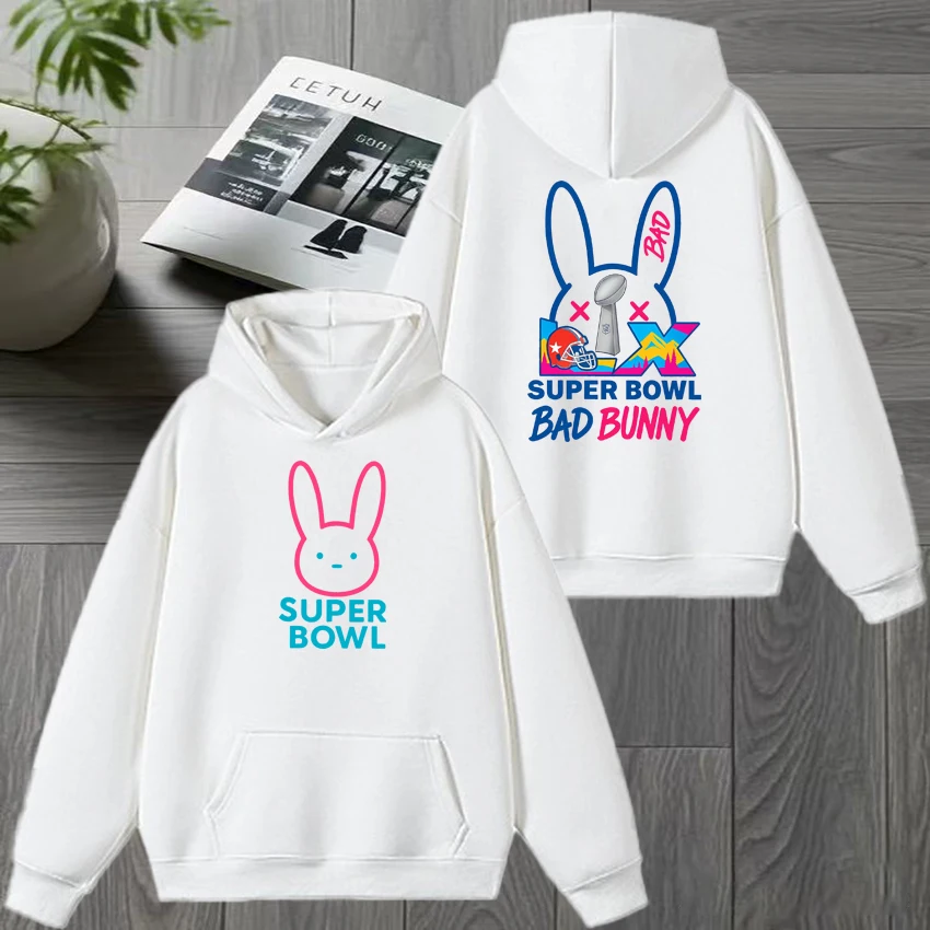 RUnisex Bad Bunny Super Bowl 2025 Double Sided Print Hoodie, Men Women Sweatshirt, Harajuku Vintage Streetwear Casual Pullover