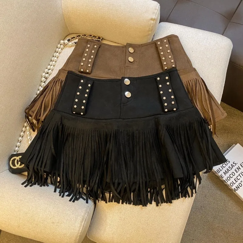 가을과 겨울 신상 아메리칸 레트로 시크 스파이스 걸 하이웨이스트 스커트 플리츠 스커트 안티라이트 숏 스커트 정교하고 심플한 디자인