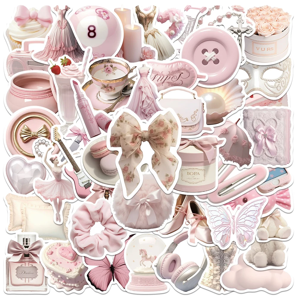 50PCS Ins 3D Pink Kawaii Elegant Ballet Girls DIY Stickers Aesthetic Fridge Laptop Phone Diary Car Vinyl Decoration Gift Sticker