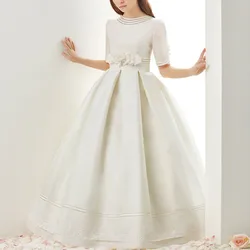 flower Girl Dresses For Wedding Sleeveless Floor-length Cap Sleeves Satin First Communion Dresses For Girls