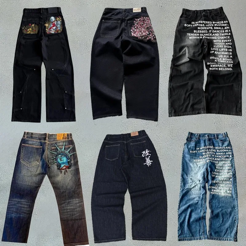 

Джинсы Y2K в стиле ретро, потертые мешковатые широкие брюки с буквенным принтом, готические джинсы унисекс в стиле хип-хоп, стильные джинсы в стиле Харадзюку High Street