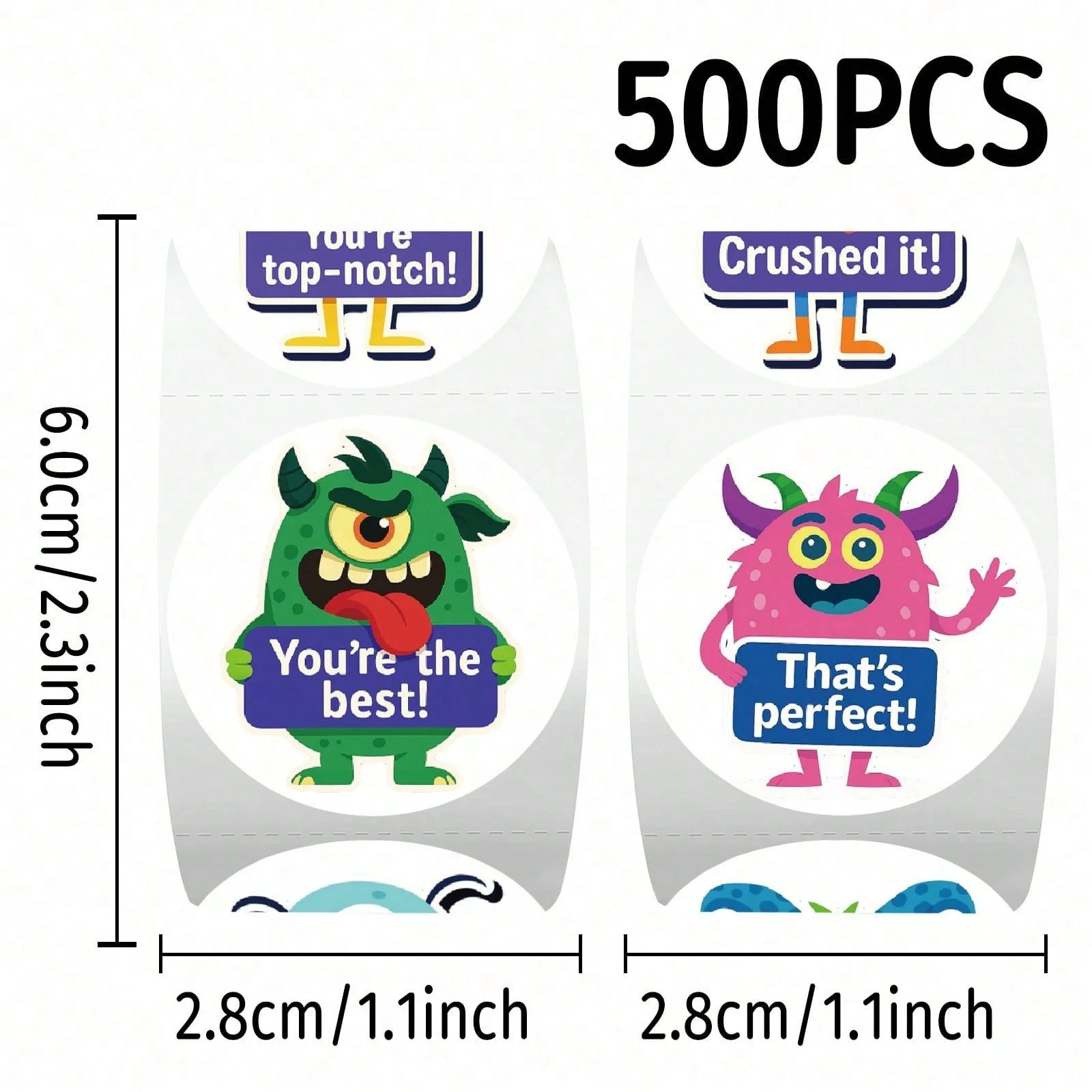 500Pcs/Roll Little Monster Sealing Stickers Funny Children's Reward Decal DIY Luggage Phone Guitar Scraphbook Waterproof Sticker