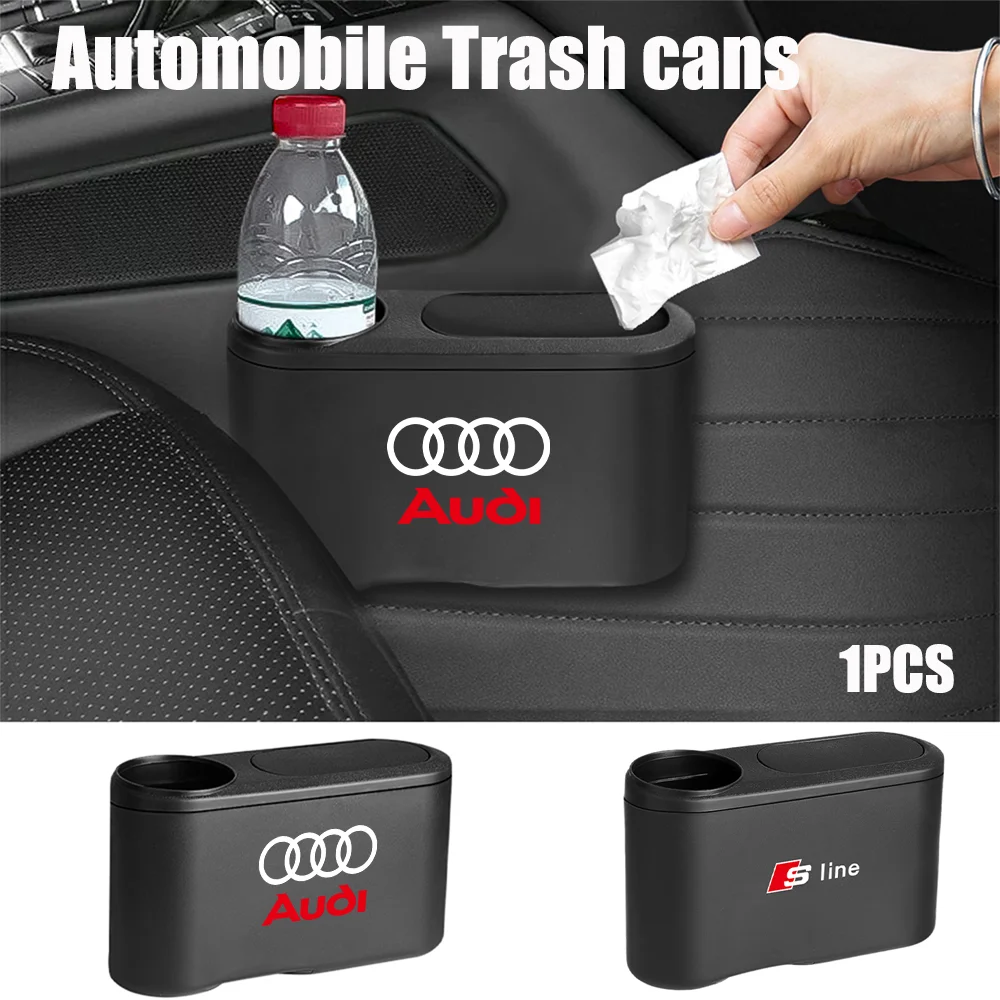 

1PCS Black Car Clamshell Trash Bin Hanging vehicle Garbage Dust Case Storage Box Auto Accessories For Audi Sline TT A5 A6 A7 A8