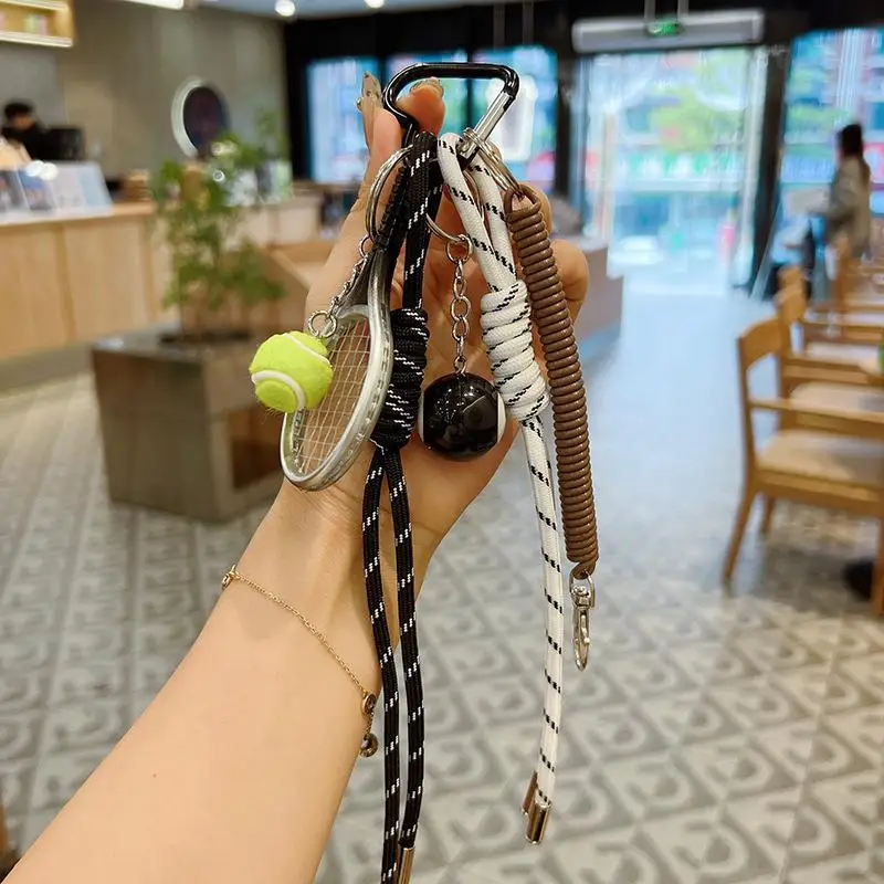 Creative Hand-Woven Cherry Keychain Tennis Camera Billiards Car Keychain Bag Ornament Woven Rope Personality Accessory