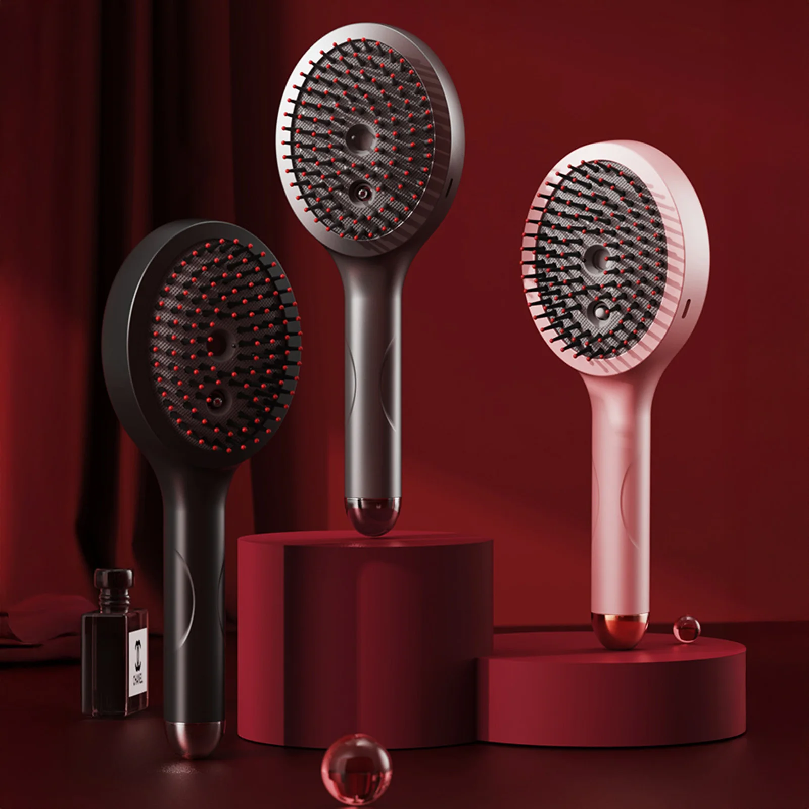 Vibration Massage Hair Brush with Red Light Spray Type C Charging 4 Speed Settings for Scalp Care Hair Growth Anti Hair Loss