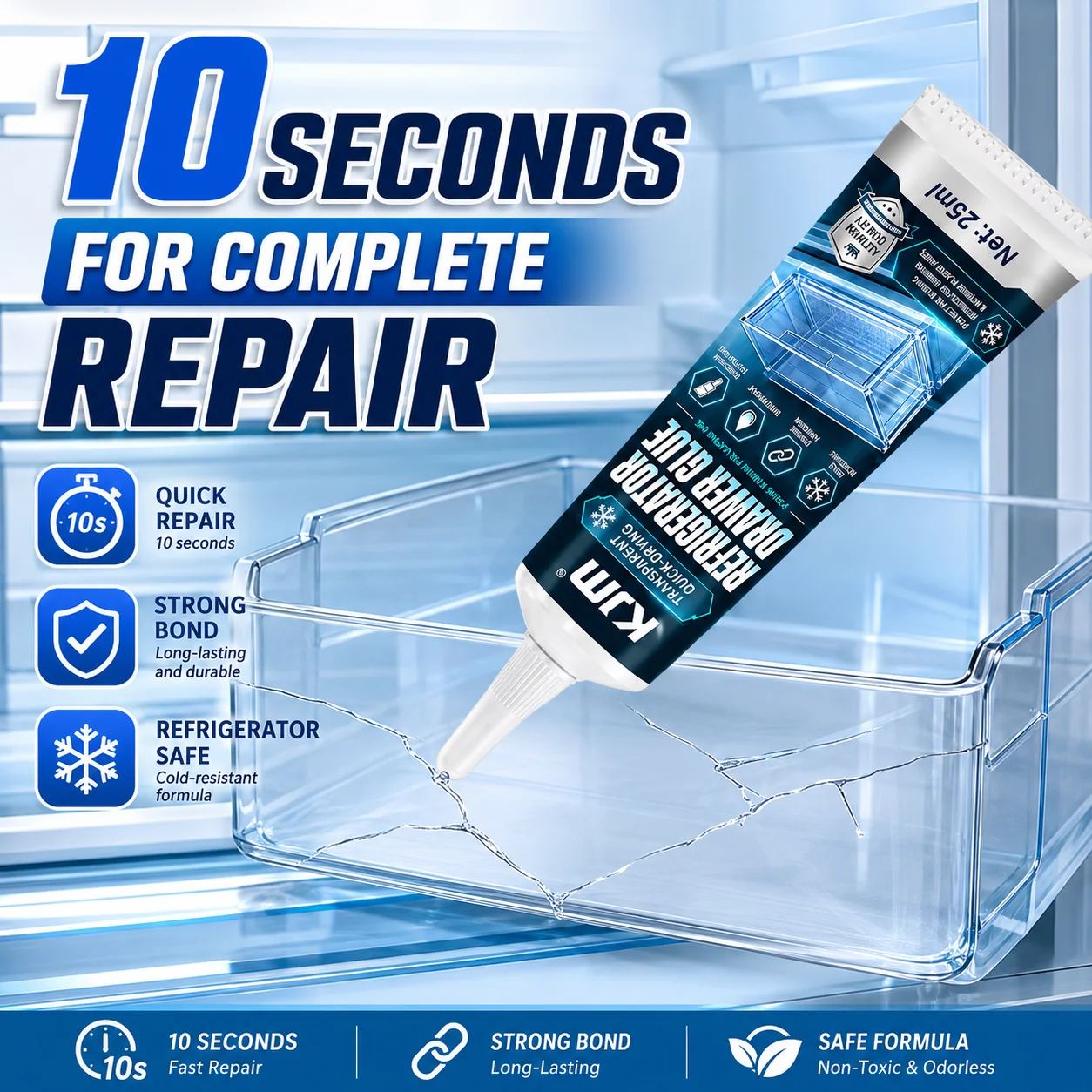 Cold Resistant Waterproof Fridge Drawer Seal Repair Glue Strong Adhesive for Refrigerator Freezer Plastic Glass Household Use