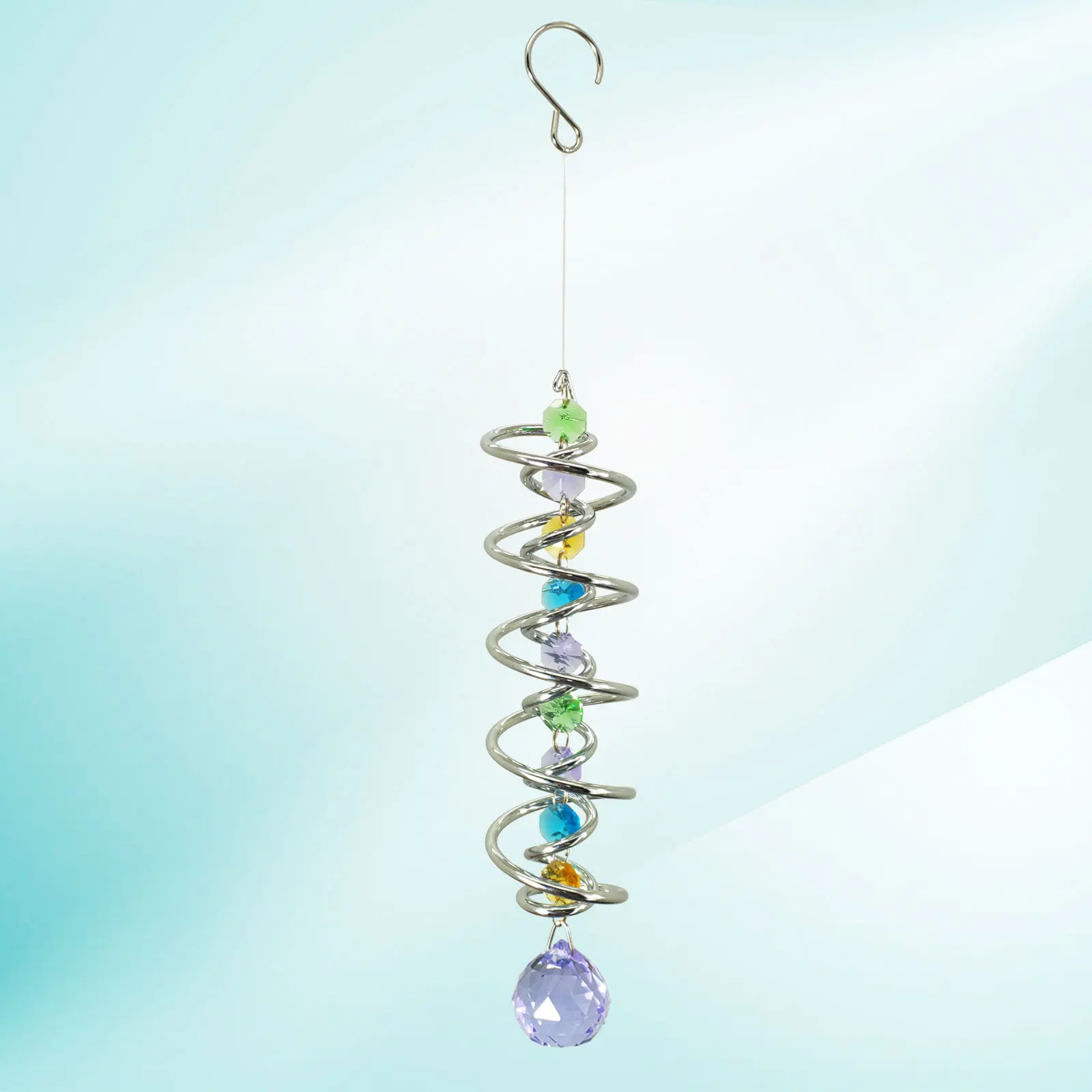 THEYUFA Gazing Ball Spiral Tail, 14 Inch Double Spiral Wind Spinner Sun Catcher, Purple Crystal Ball Pendant for Outdoor Garden