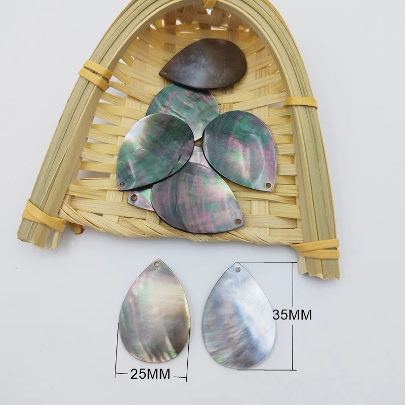 8PCS Single-Hole Mother Pearl Teardrop Pendants Made From Natural Black Shell Beads DIY Jewelry Bracelet Earrings