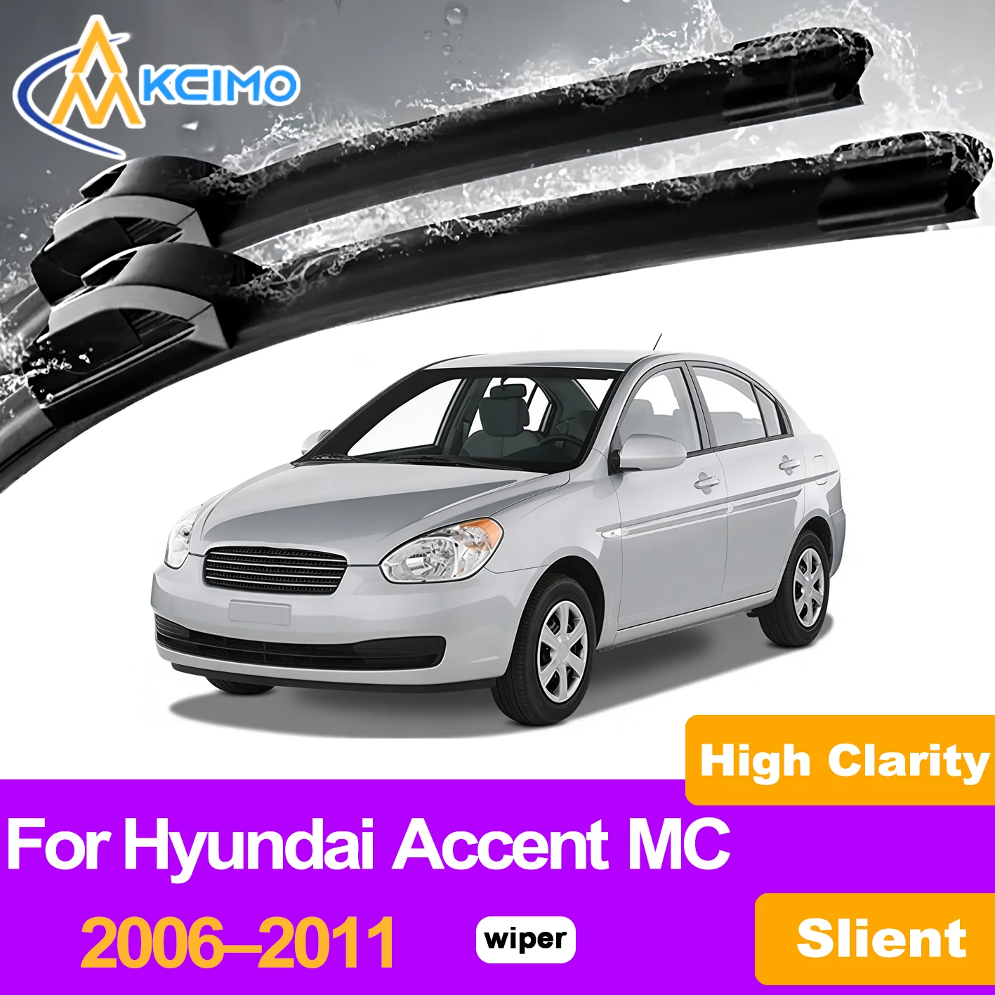 

KCIMO 2PCS Front Windshield Wiper Blades For Hyundai Accent MC 2006–2011, High-Grade Rubber Quiet Cleaning Streak-Free