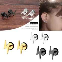 2pc 16G Stainless Unisex Flat Back Lightning Bolt Stud Earring, High Polished Stainless Steel Cartilage Tragus Helix Earrings