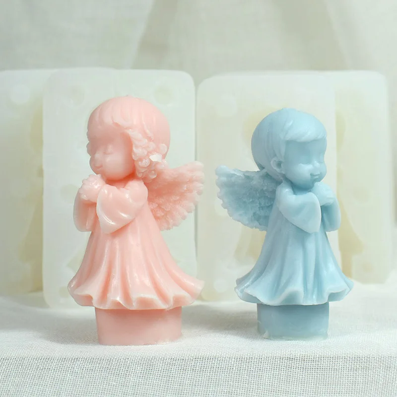 3Dl Prayer Angel Girl Boy Mold Aromatherapy Candle Plaster Epoxy DIY Cake Ornaments Silicone Mold