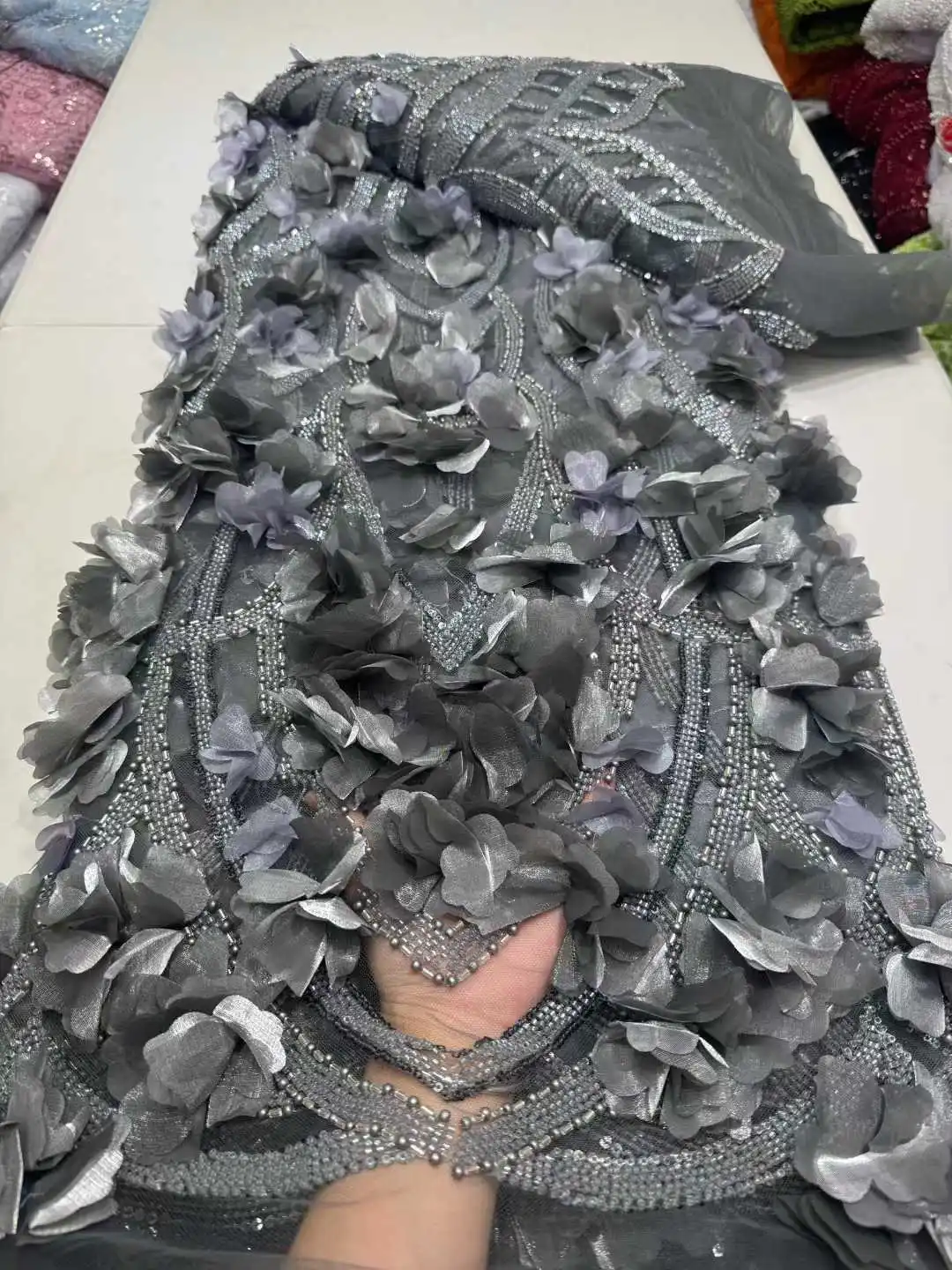 New African French Nigerian High End 2025 Tulle Lace Fabric 3D With Beads Sequins Flower for Wedding Party Bride Sewing Dress