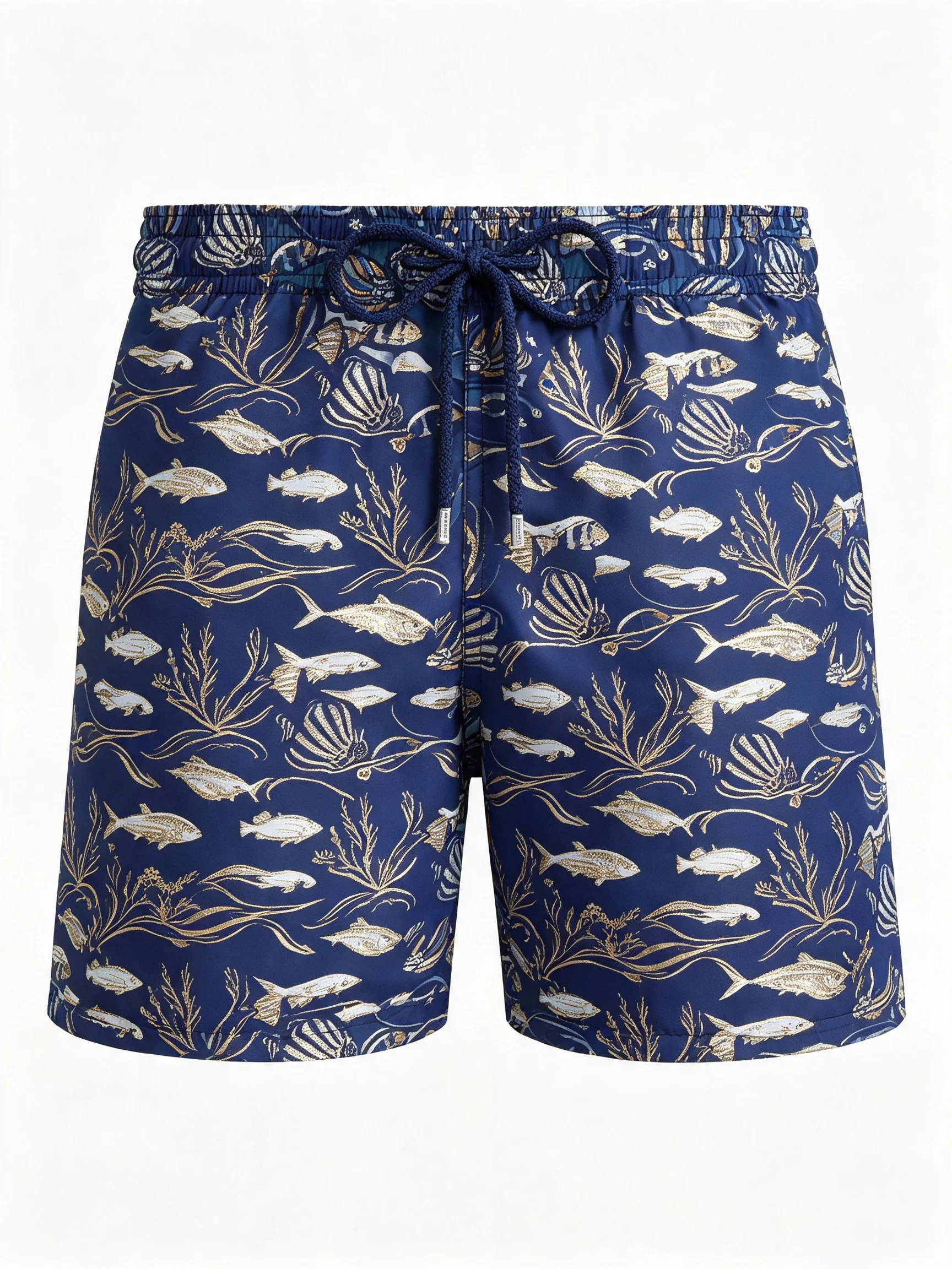 Men's Golden Ocean Fish Seaweed Print Swim Shorts Elastic Waist Quick Dry Board Shorts Beach Surf Outdoor Casual Swim Shorts