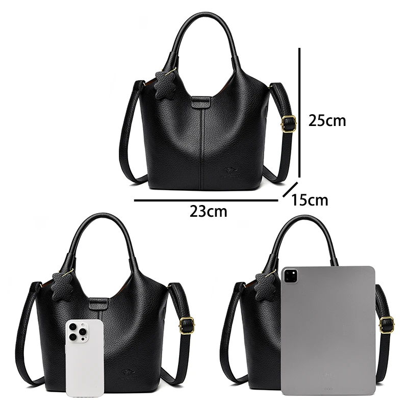 2024 New High Quality Soft Leather Women Bucket Bag Luxury Large Capacity Female Handbag Famous Designer Women\'s Shoulder Bags