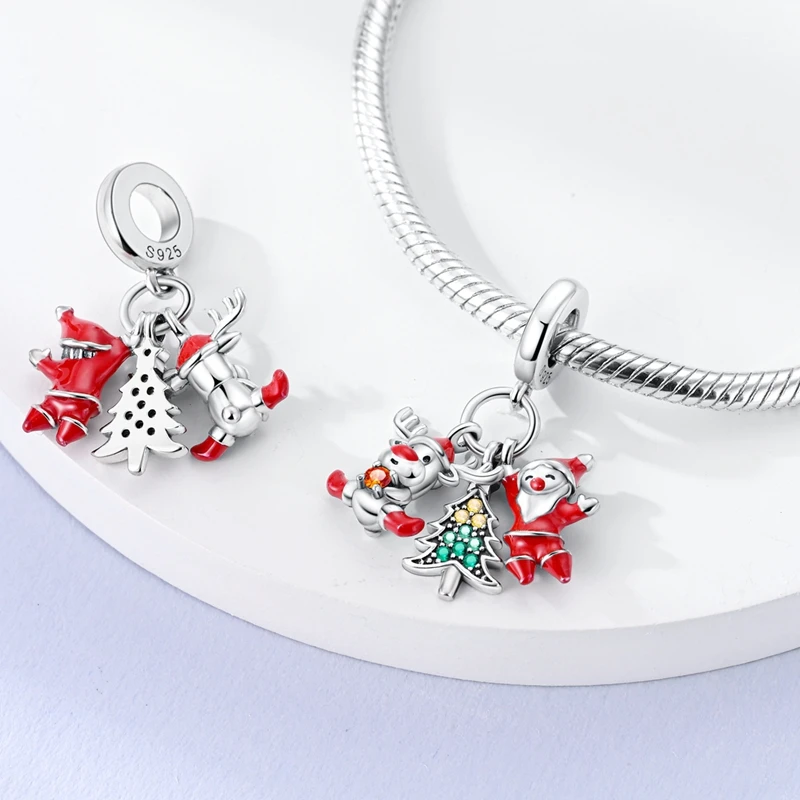 925 Sterling Silber Weihnachtsanhänger Schneemann Weihnachtsbaum Lebkuchenmann Perlen Passend für DIY Armband Unisex Damenschmuck – Detail 6