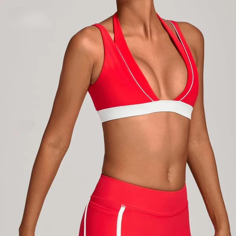 حمالة صدر لليوجا للنساء بألوان متباينة وحمالات كتف مزدوجة ضيقة وحمالة صدر رياضية للياقة البدنية والجري كاجوال لليوجا #2