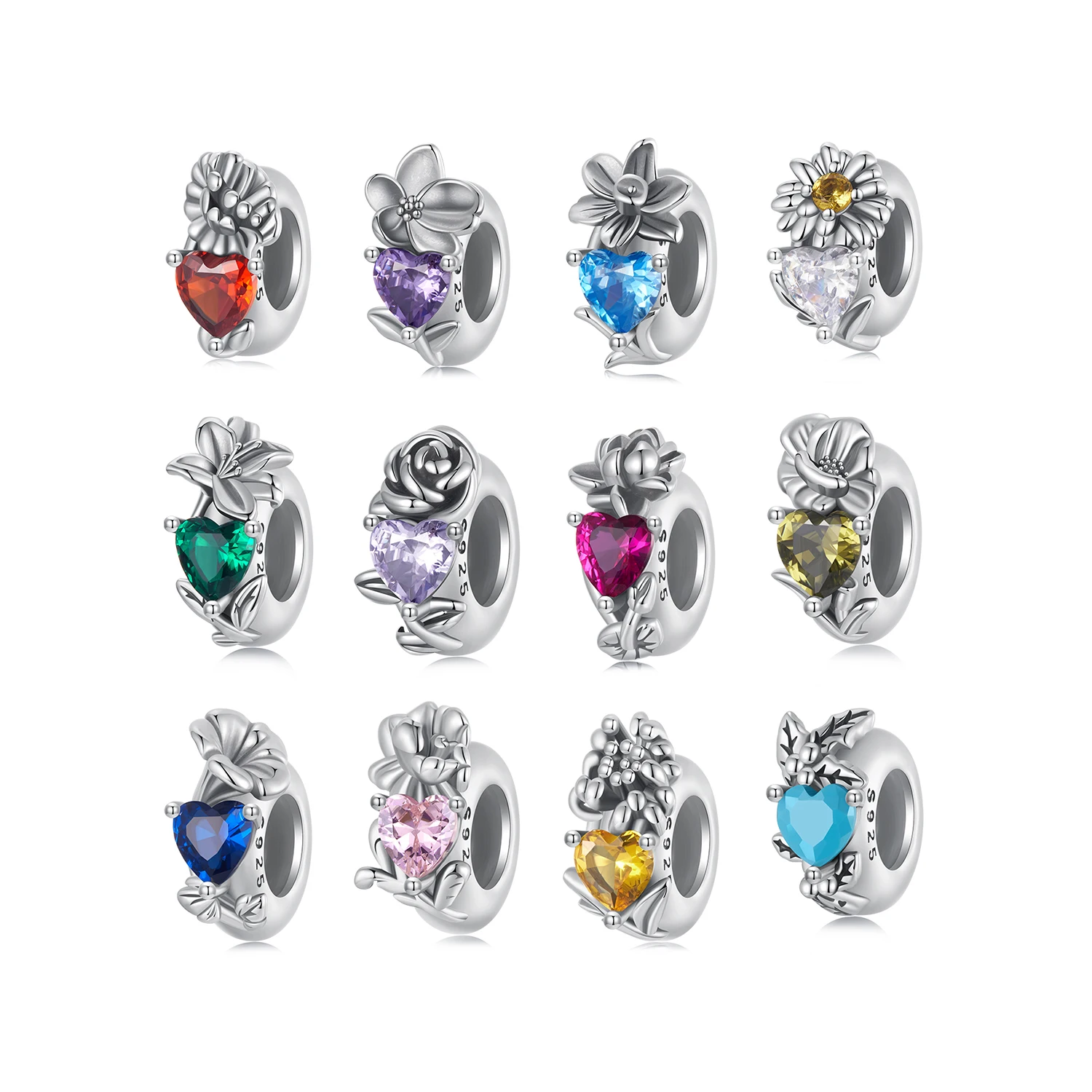 

Двенадцатый камень на день рождения, цветок, бусина, настоящее серебро 925, подвески, браслет «сделай сам», гвоздика, фиолетовая ромашка, роза, утренняя слава, лилия, ювелирные изделия