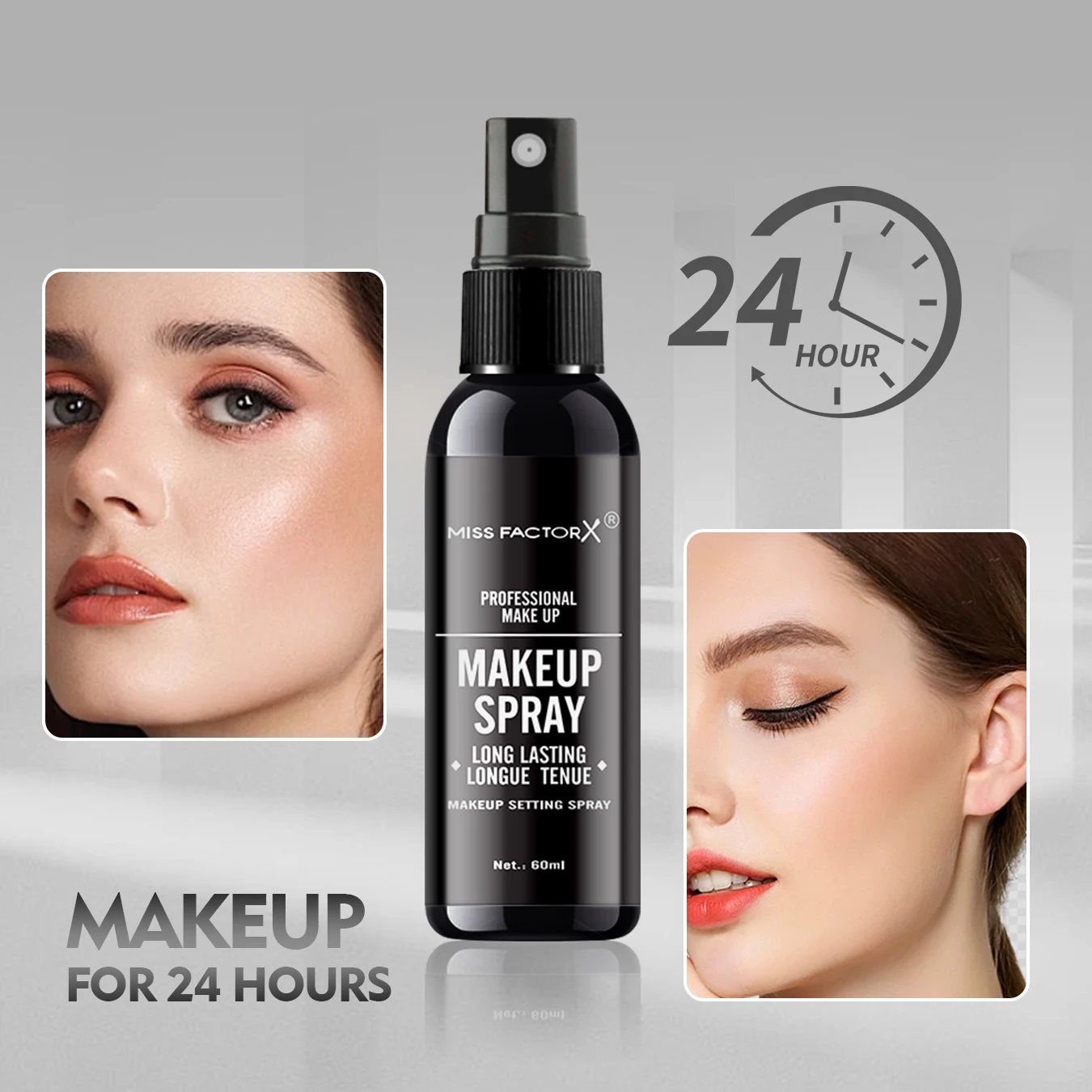 Professional lasting face makeup spray 60ml-waterproof, anti-sweat, oil control, anti-halo dyeing formula, matte makeup