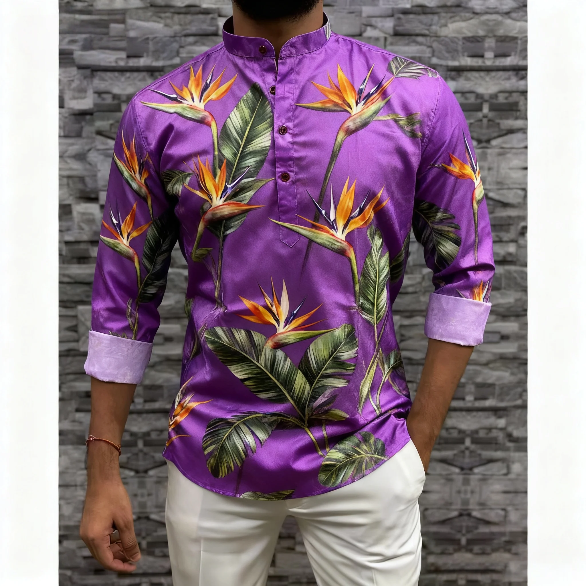 عباية عربية إسلامية فاخرة غير رسمية لعام 2026 على الطراز الوطني مطبوعة عرقية وياقة واقفة قميص شبابي بأكمام طويلة Camisa Arabe Hombre