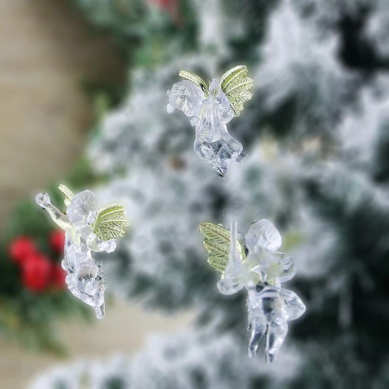 (4 Pcs/bag) 5x7cm Christmas Transparent Angel Pendant Holiday Party New Year Decoration Home Creative Children's Gift Plastic