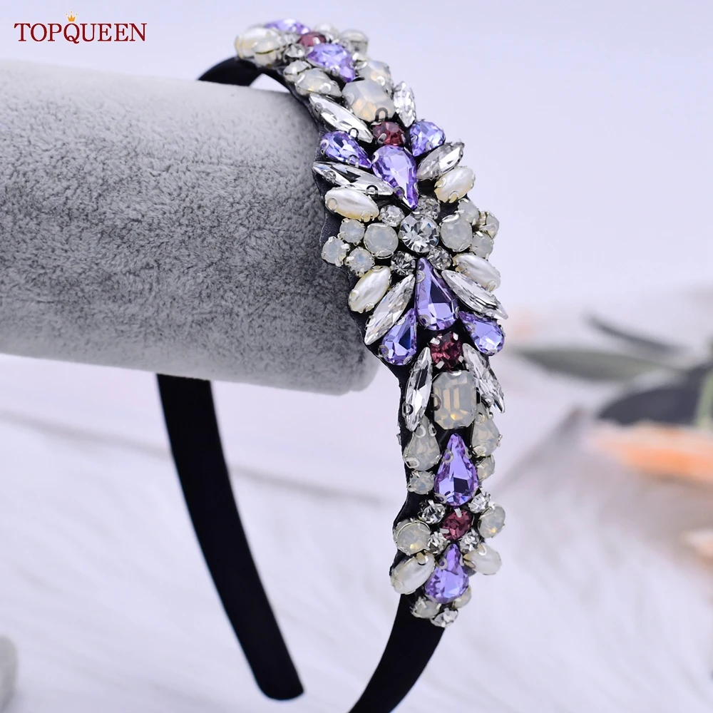 

TOPQUEEN Baroque Rhinestones Hairbands Dance Party Headband Full Colorful Stone Headhoop Wedding Headwear S451-FG