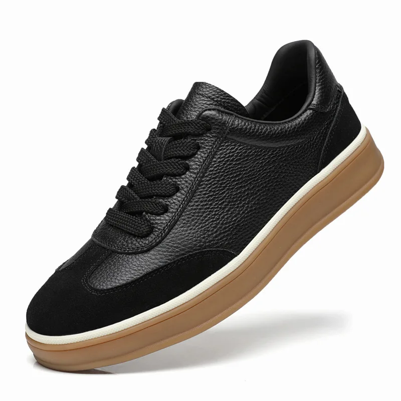 

New Men Genuine Leather Casual Shoes Cool Black Flat Skate Shoes Young Man Fashion Sneaker