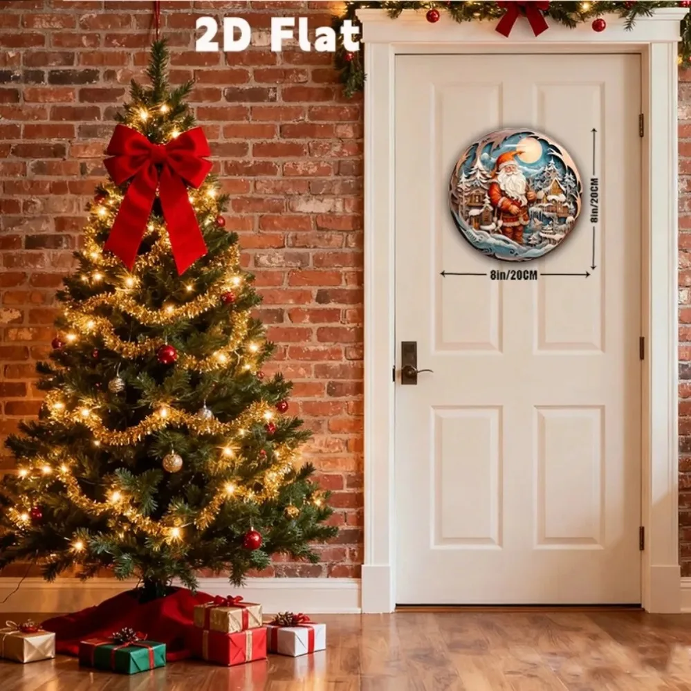 Fantesi 1 قطعة إكليل عيد الميلاد علامة معدنية مستديرة جدار ديكور سانتا الشتاء المشهد شنقا زخرفة #6