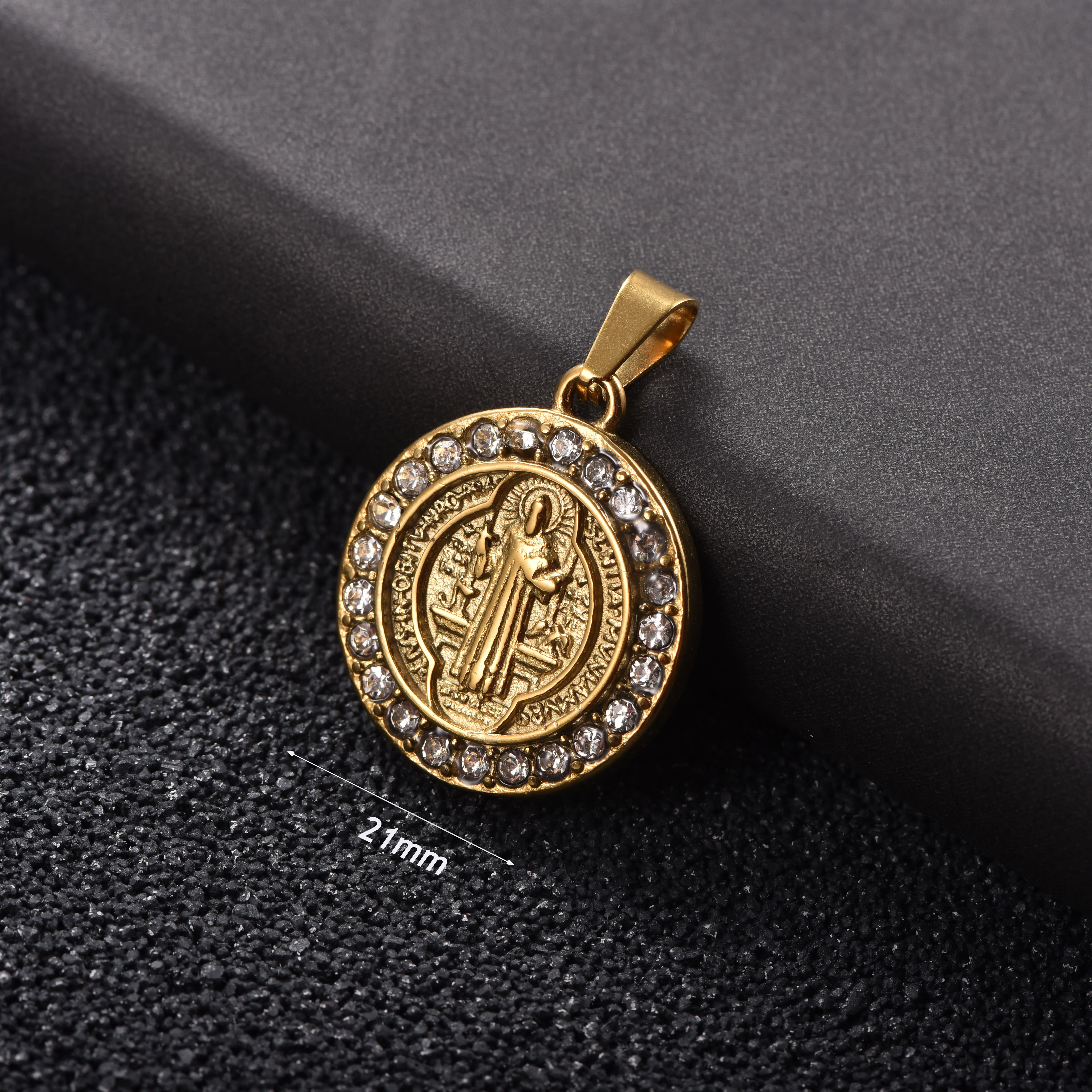 18K vergoldeter Edelstahl Religiöser Medaillen-Anhänger Glaubensamulett Schmuckgeschenk – Detail 5