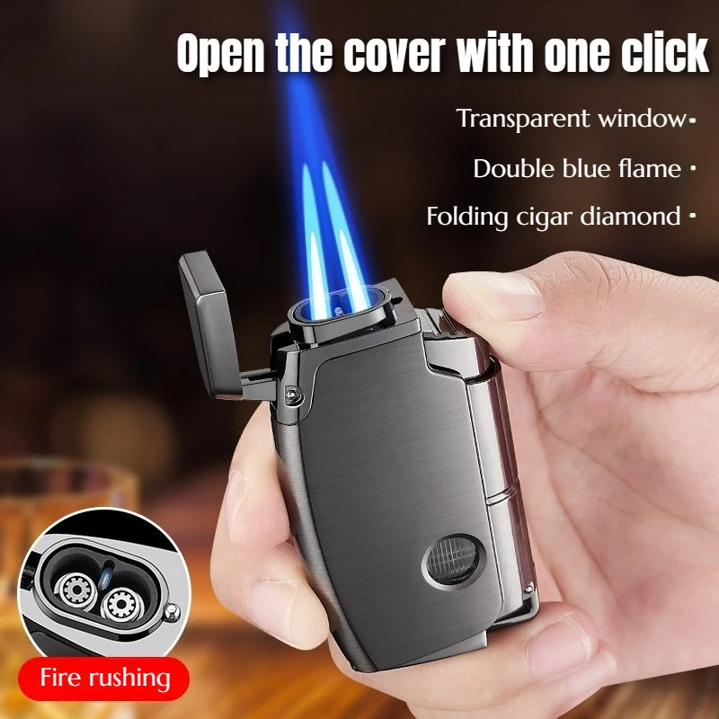 

Newest Double Direct Rush Personality High-value Windproof Blue Flame Inflatable Lighter for Men High-end Gift Cigarette Lighter