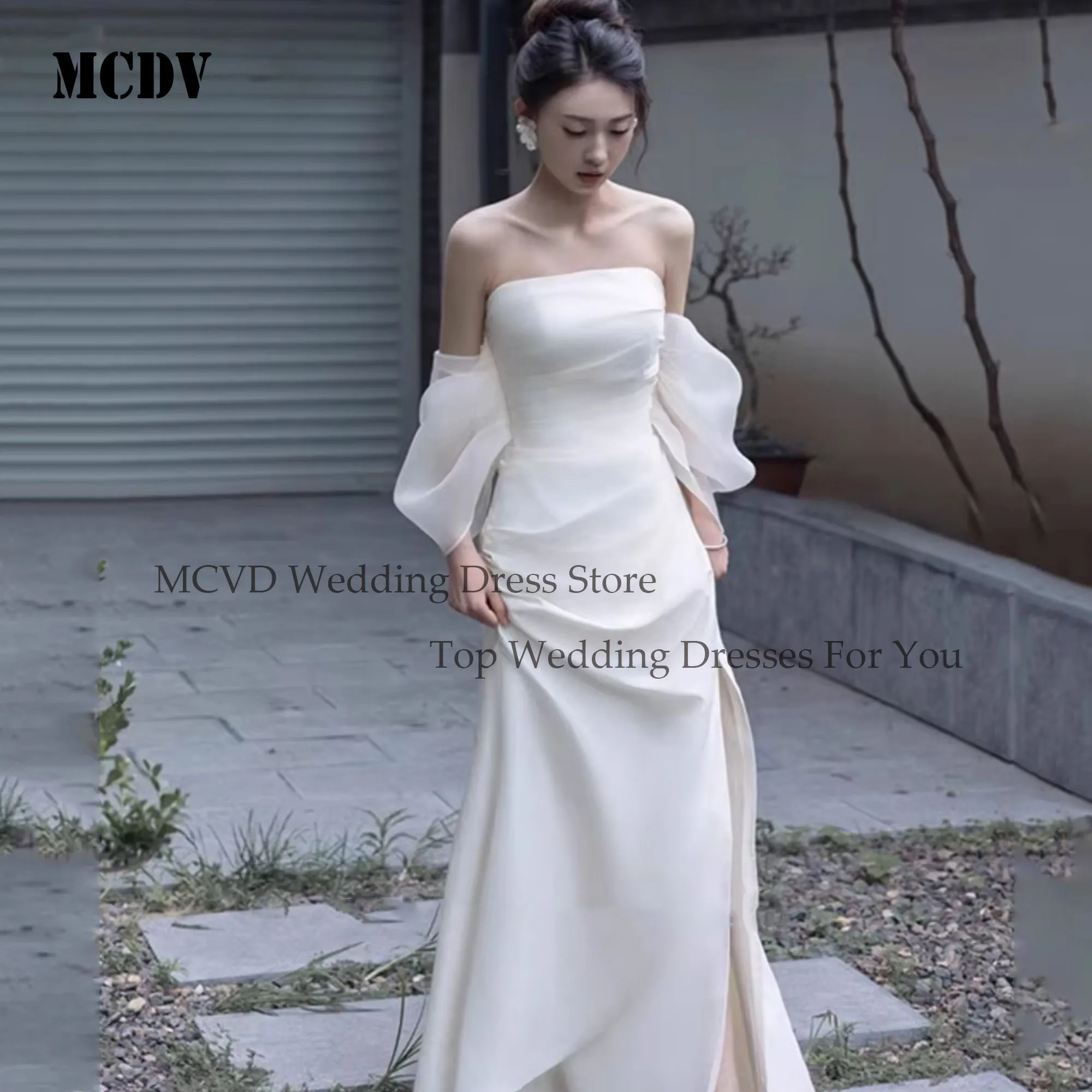 

MCDV Satin Ivory Strapless Wedding Dresses 웨딩드레스 Mermaid Korea Sweep Train Wedding Party Gowns 2025 Bridal Dresses Customized
