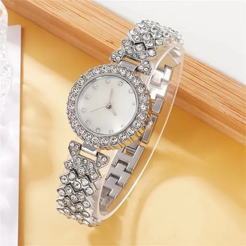 6 Piece Set Luxury Watches Women Rings Necklaces Earrings Rhinestone Fashion Watches Casual Ladies Watch Bracelet Set Clock