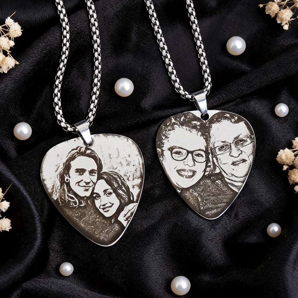 Customized Couple Picture Pendant Necklace Personalized Engrave Photos Chain Stainless Steel Jewelry Birhday Gift For him Her