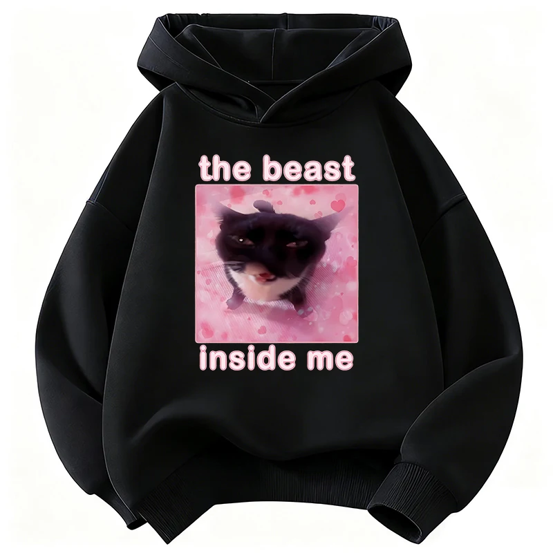 Kawaii The Beast Inside Me Cat Meme Hoodie Kinder-Sweatshirt, süßer Kapuzenpullover für Jungen und Mädchen, Herbst-Winter, lässige Hoodies
