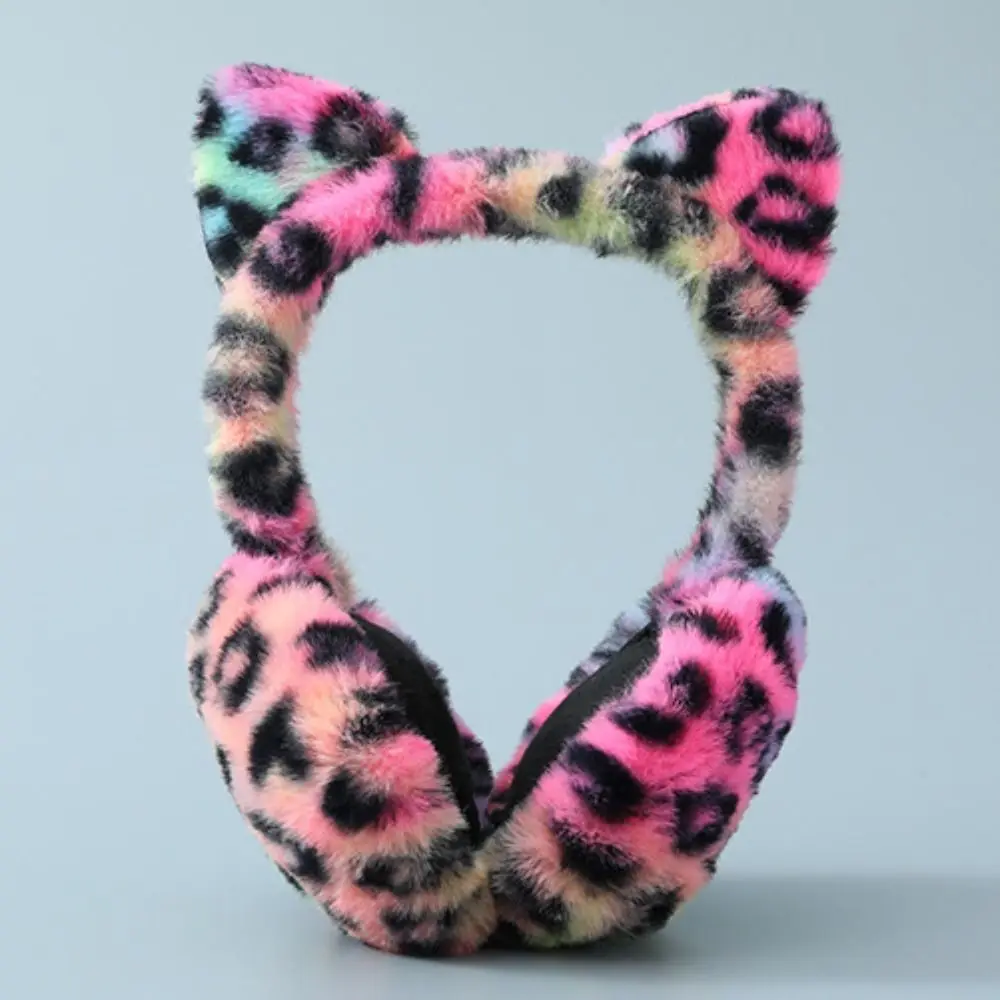 Cache-oreilles en peluche avec oreilles de chat, pliables, imprimé léopard, coupe-vent, épais, pour femmes/hommes