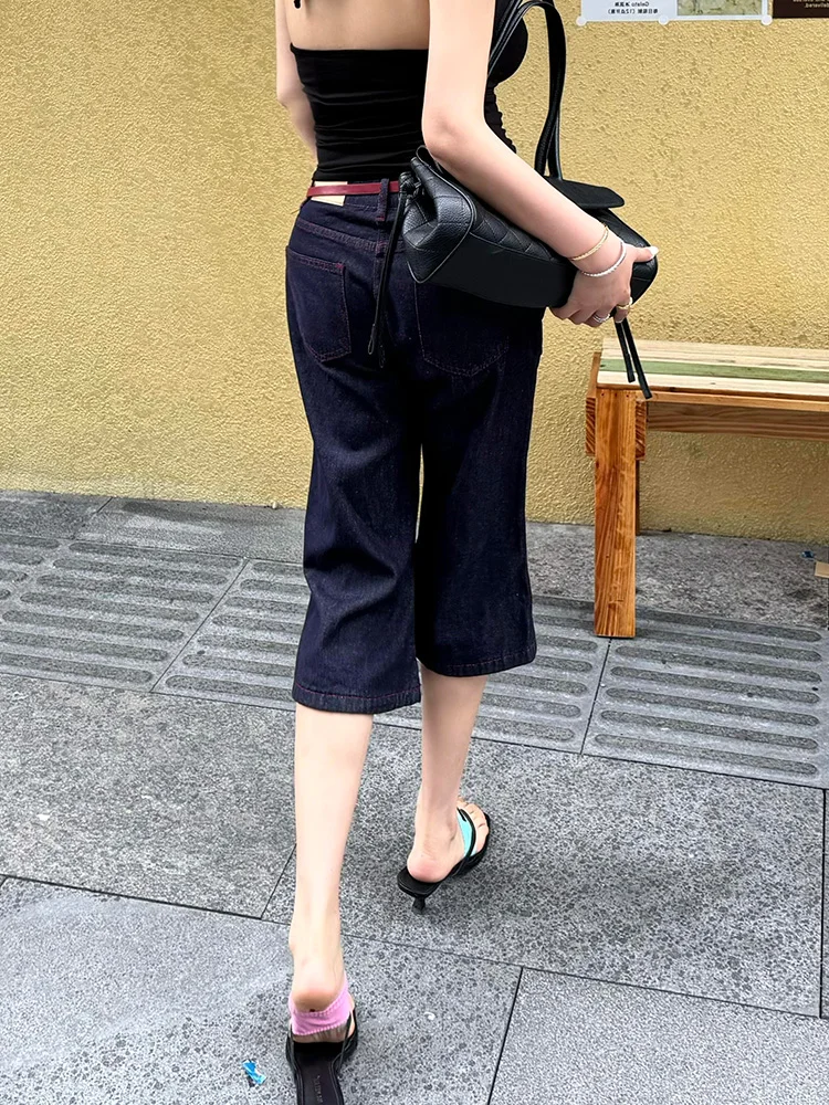 Retro American Style Distressed Design Women's Jeans High Waist Wide Leg Pants Spring Summer Neutral Loose Fit No Stretch