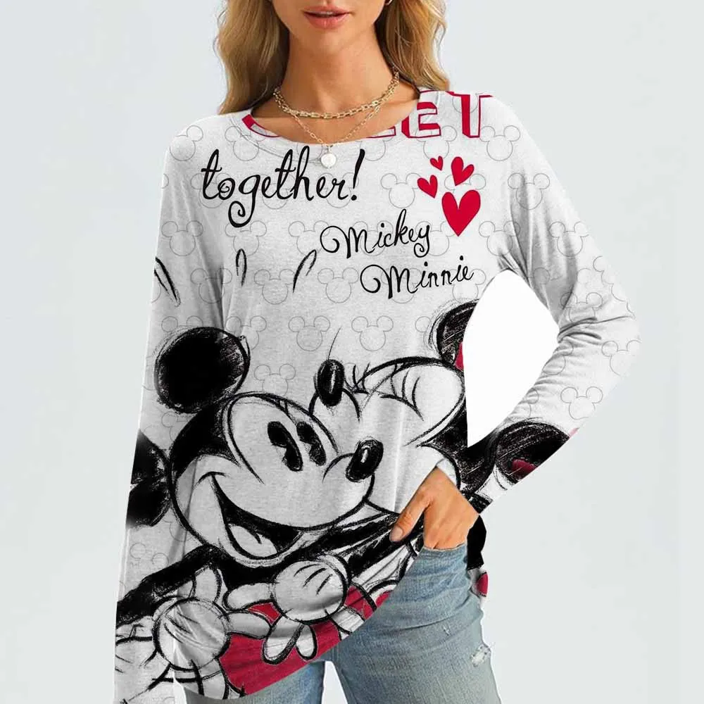Moda feminina disney mickey mouse camisa de manga comprida solta casual streetwear topo moda feminina