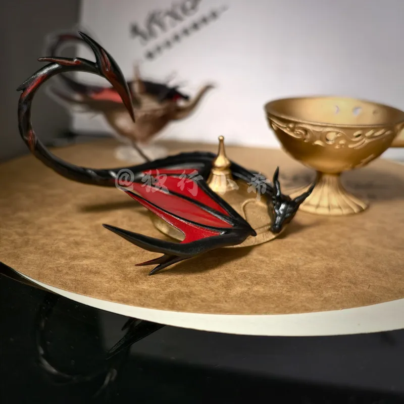 Gold Dragon Lamp Ornament 3D, Cute Black Red Winged Dragon, Statue Fantasy Home Decor Desktop, Figurine Collectible Gift For Men